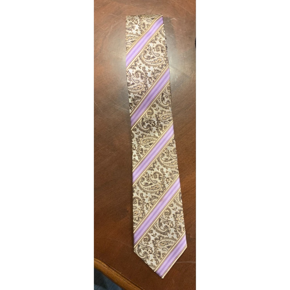 Imani Uomo Silk Tie‎ Striped with Paisleys 60" Lavender Stripes, Good Condition